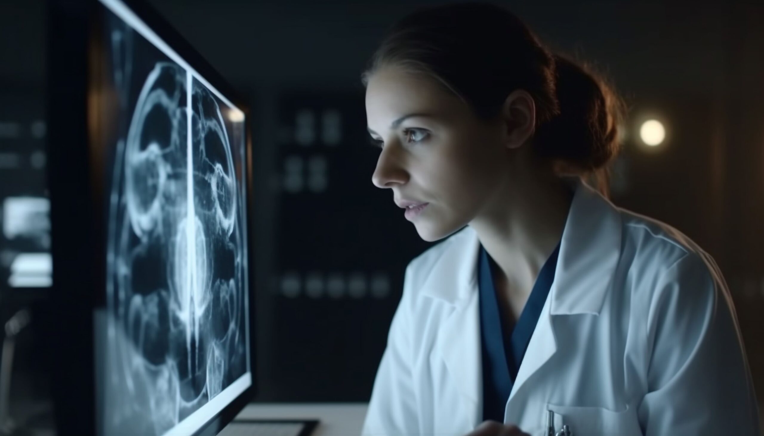 médica analisando uma radiologia digital